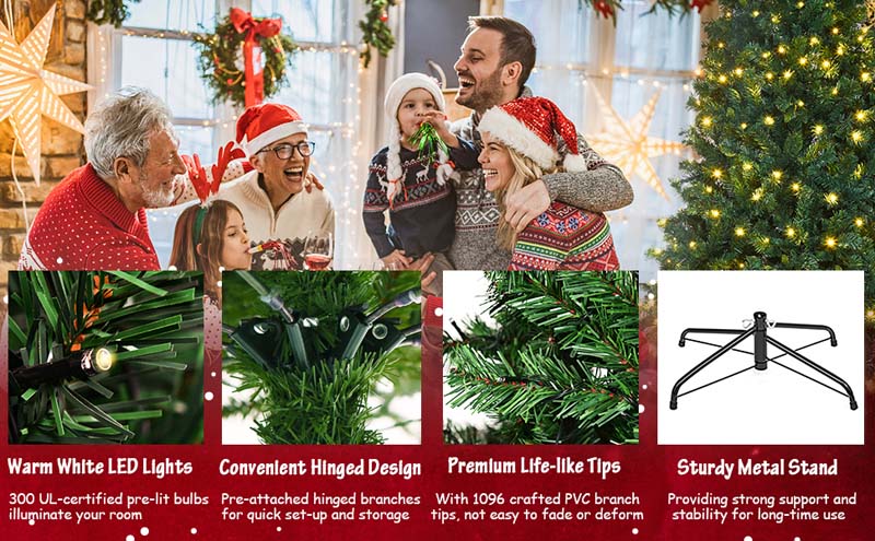 Eletriclife 7FT Pre-lit PVC Artificial Christmas Tree with 300 LED Lights