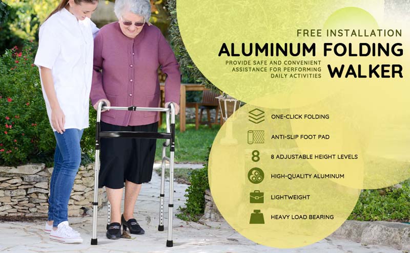 Eletriclife One-Button Folding Aluminum Walking Frame Walker