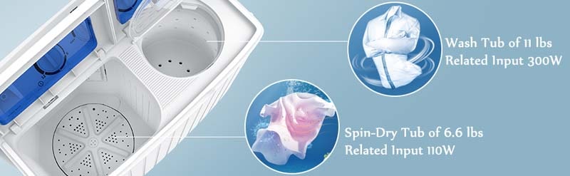 Eletriclife 17.6 Lbs Compact Twin Tub Washing Machine