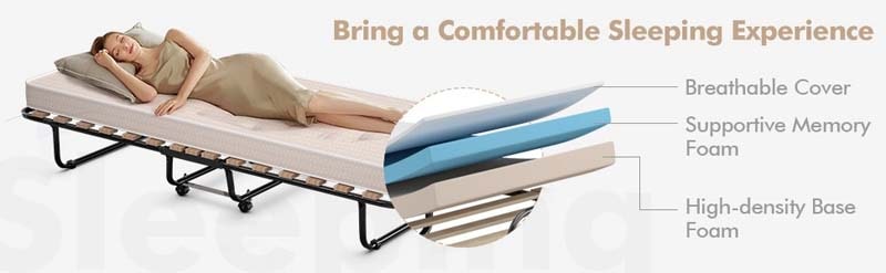Eletriclife Portable Folding Bed with Foam Mattress and Sturdy Metal Frame