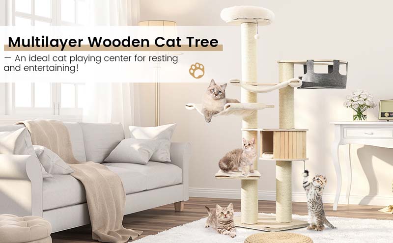 Eletriclife 77.5 Inch Cat Tree Condo Multi-Level Kitten Activity Tower with Sisal Posts