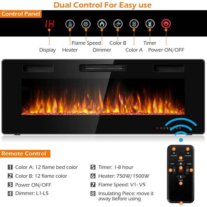 50 Inches Recessed Ultra Thin Electric Fireplace