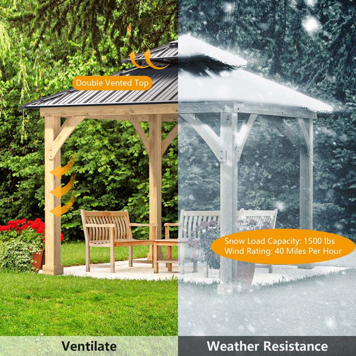 Eletriclife 10 x 10 FT Outdoor Patio Hardtop Gazebo with Double Steel Roof & Solid Wood Frame