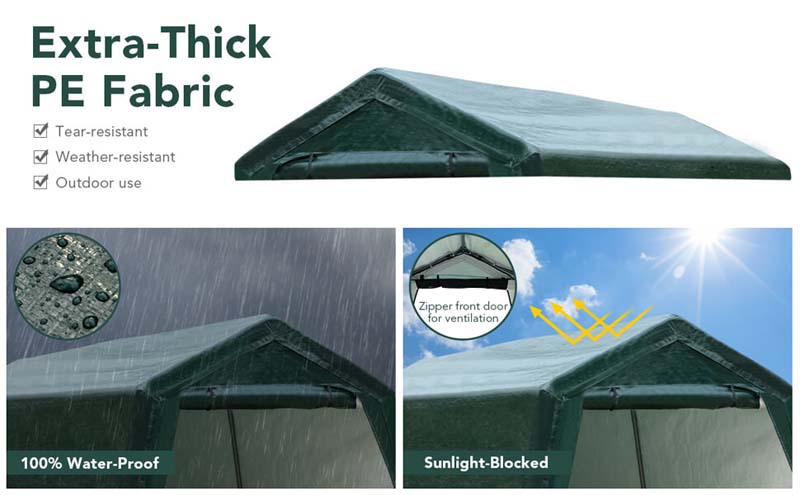 Eletriclife 7 x 12 Feet Outdoor Enclosed Carport Shed with All-Steel Metal Frame