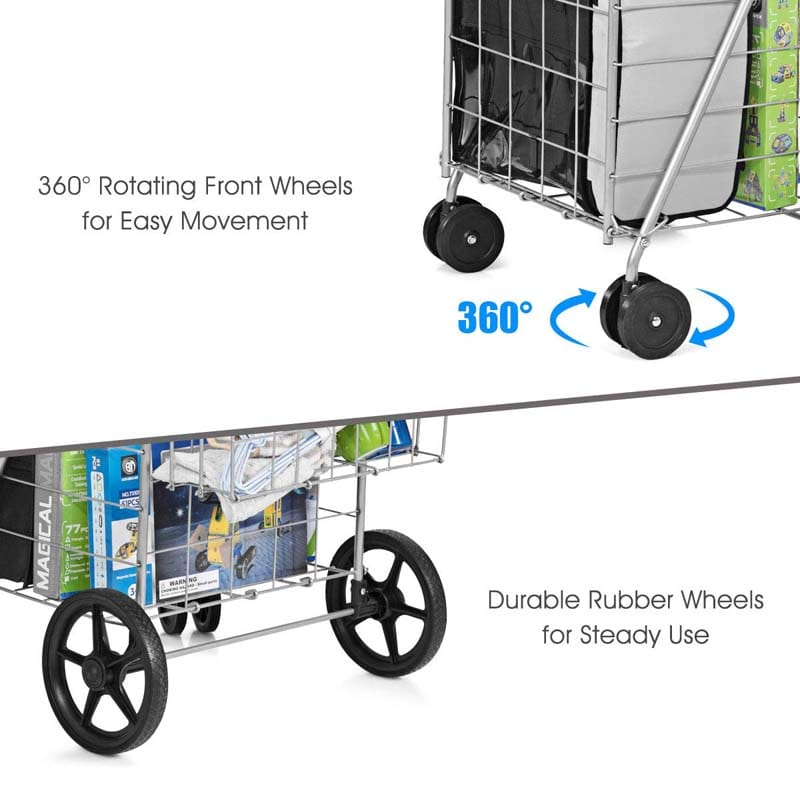 Eletriclife Folding Shopping Cart with Swiveling Wheels and Dual Storage Baskets