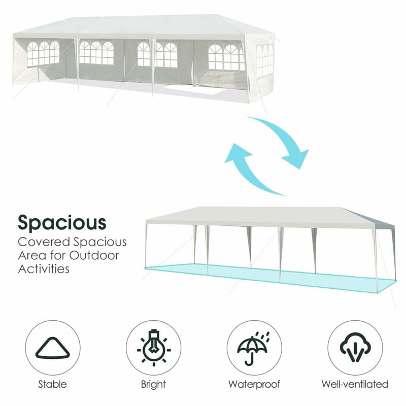 Eletriclife 10 x 30 FT Outdoor Party Wedding Gazebo Canopy Tent with 5 Removable Sidewalls