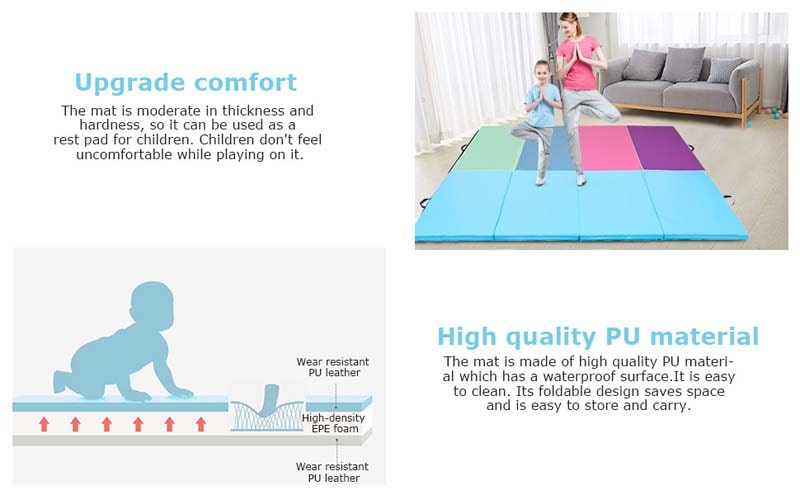 Eletriclife 4-Panel Folding Gymnastics Mat with Carrying Handles