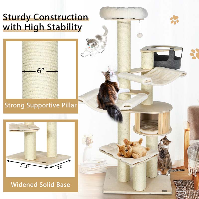 Eletriclife 77.5 Inch Cat Tree Condo Multi-Level Kitten Activity Tower with Sisal Posts