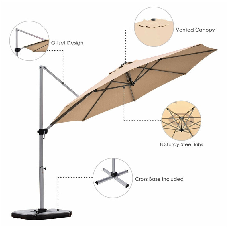 Eletriclife 11' Patio Offset Cantilever Umbrella 360° Rotation Aluminum Tilt