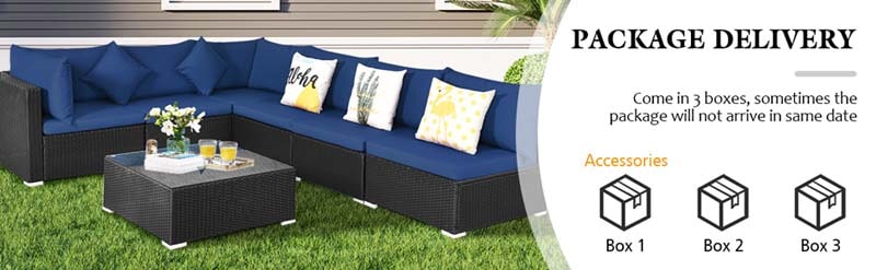 Eletriclife 7 Pieces Sectional Wicker Furniture Sofa Set with Tempered Glass Top
