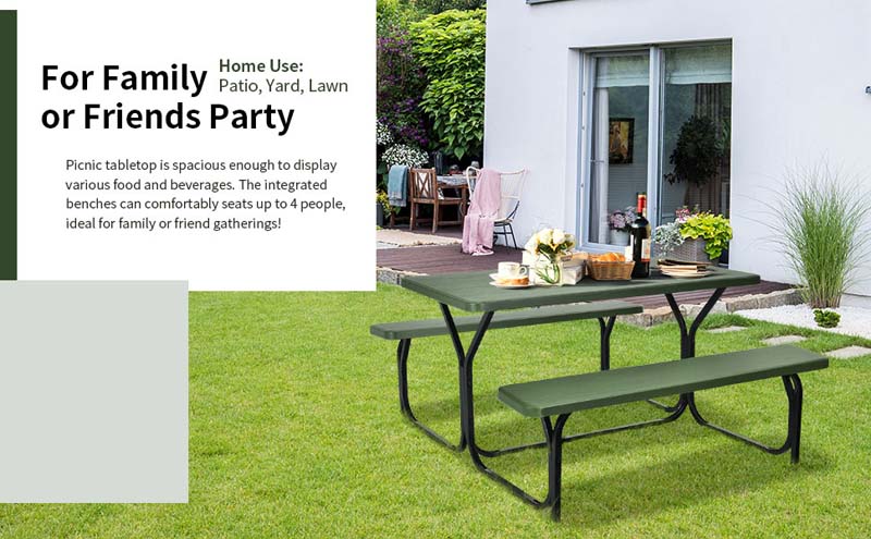 Eletriclife All Weather Outdoor Picnic Table Bench Set with Metal Base Wood