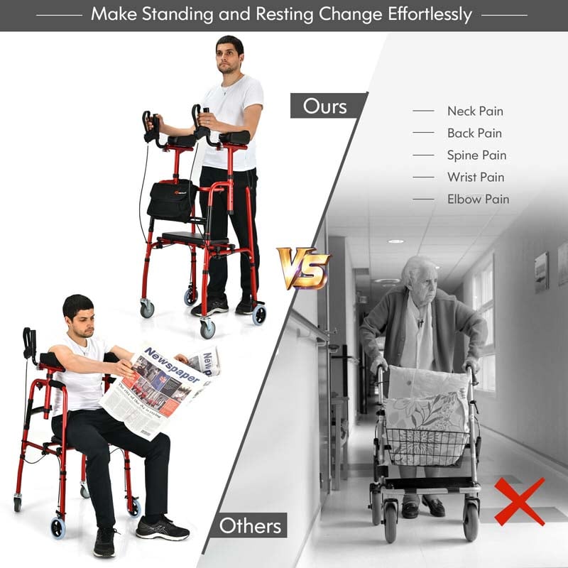 Eletriclife Folding Auxiliary Walker Rollator with Flip-Up Brakes and Seat Bag