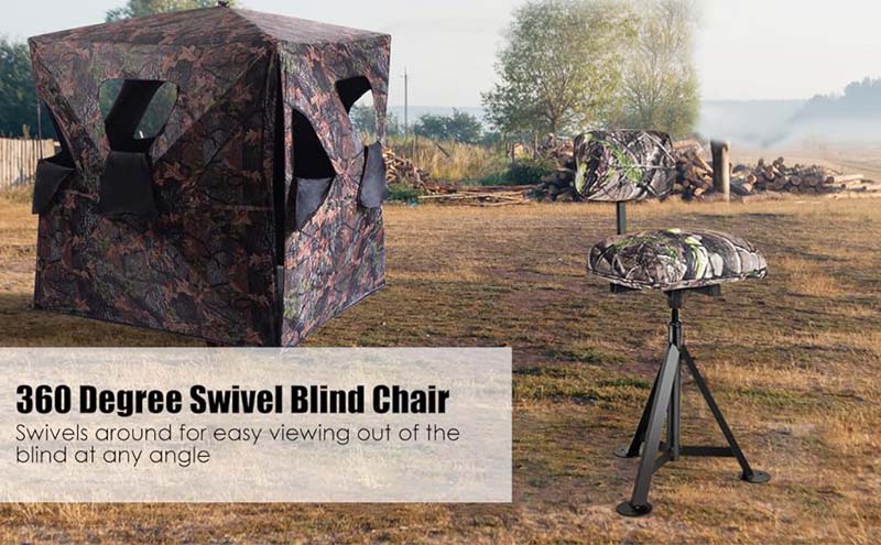 Eletriclife Swivel Hunting Chair Tripod Blind Stool with Detachable Backrest