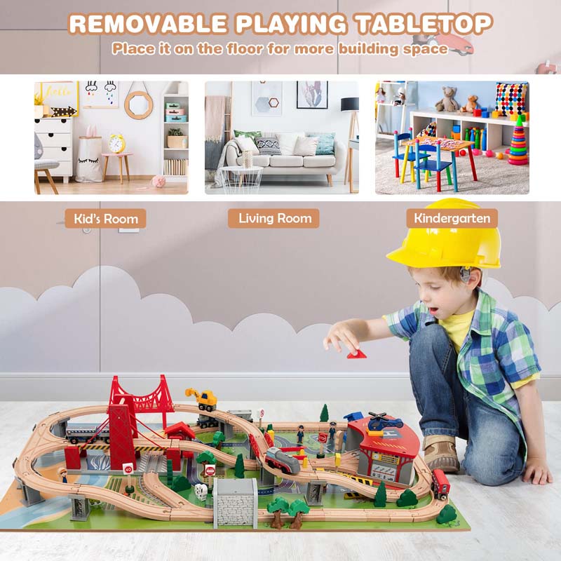 Eletriclife Wooden Toddler Train Table Set with Reversible Tabletop