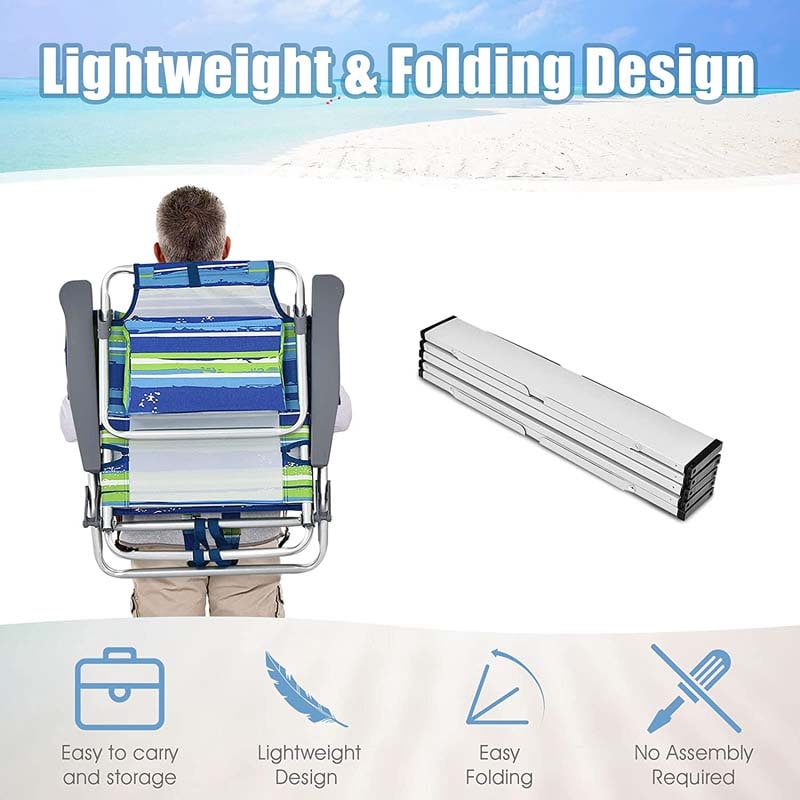 Eletriclife 2 Pack 5-Position Folding Backpack Beach Chair and Table Set