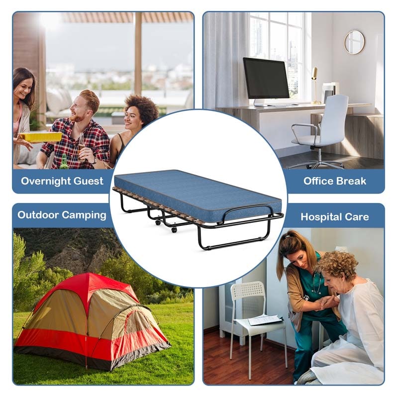 Eletriclife Portable Folding Bed with Foam Mattress and Sturdy Metal Frame