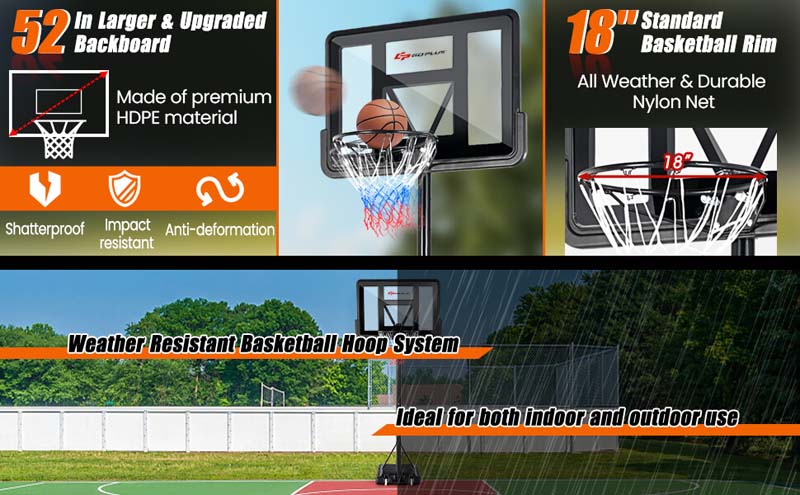 Eletriclife 4.5FT-10FT Height Adjustable Basketball Goal System with 44 Inch Shatterproof Backboard