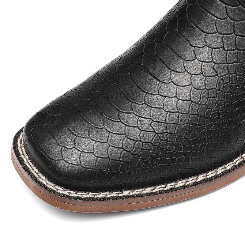 KVONE Chelsea Boots for Men –  Hand-Finished Vintage Patina Sole; square-toe denim Chelsea boots, ankle-high casual Western-style fashion black classic comfortable walking mens shoes,fashionable retro classic walking shoe,menseveryday boots