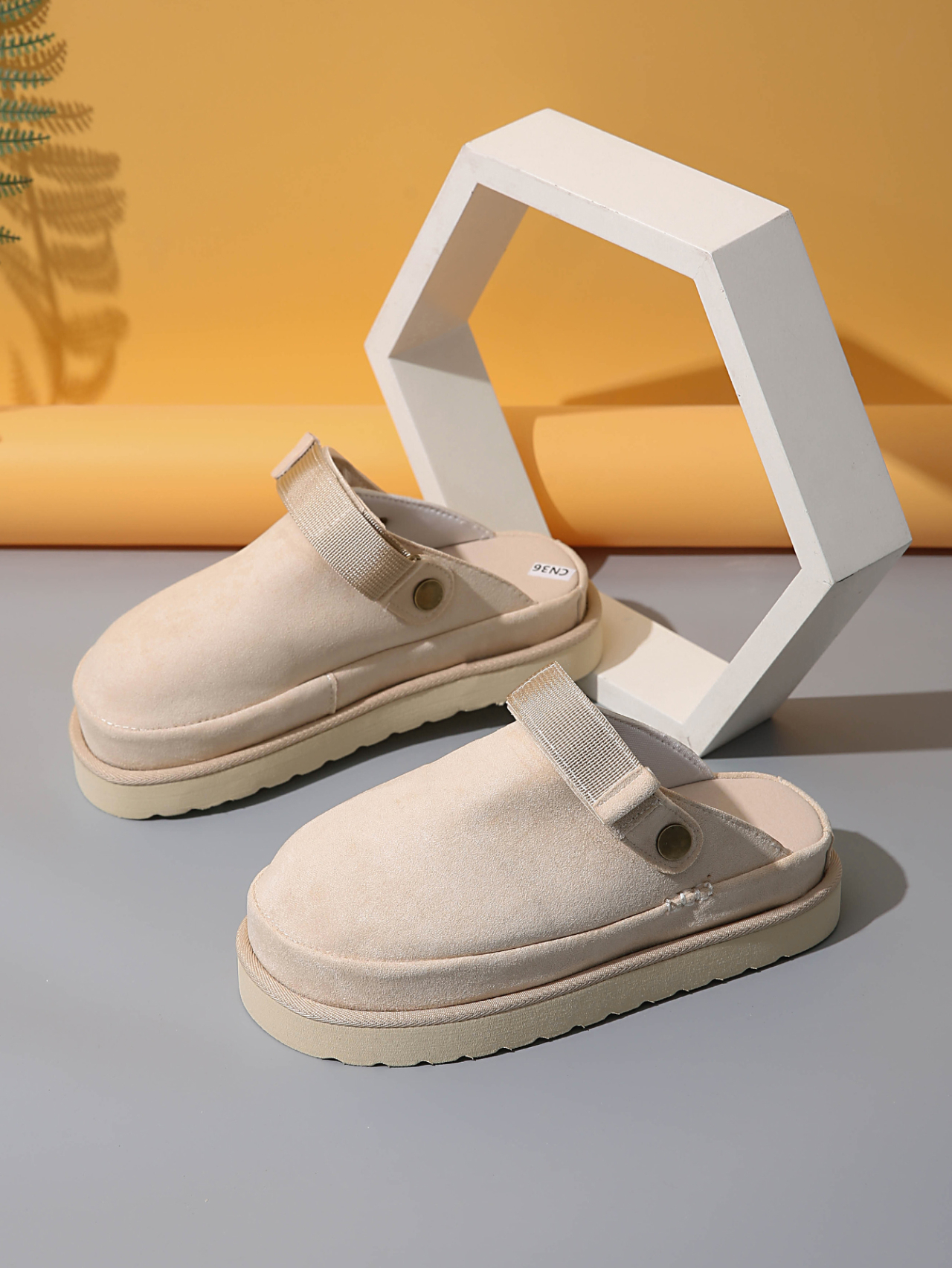 Birkenstock-Style Closed-Toe Mules | Faux Suede Platform Mules with Adjustable Heel Strap – Casual Indoor/Outdoor Slip-Ons