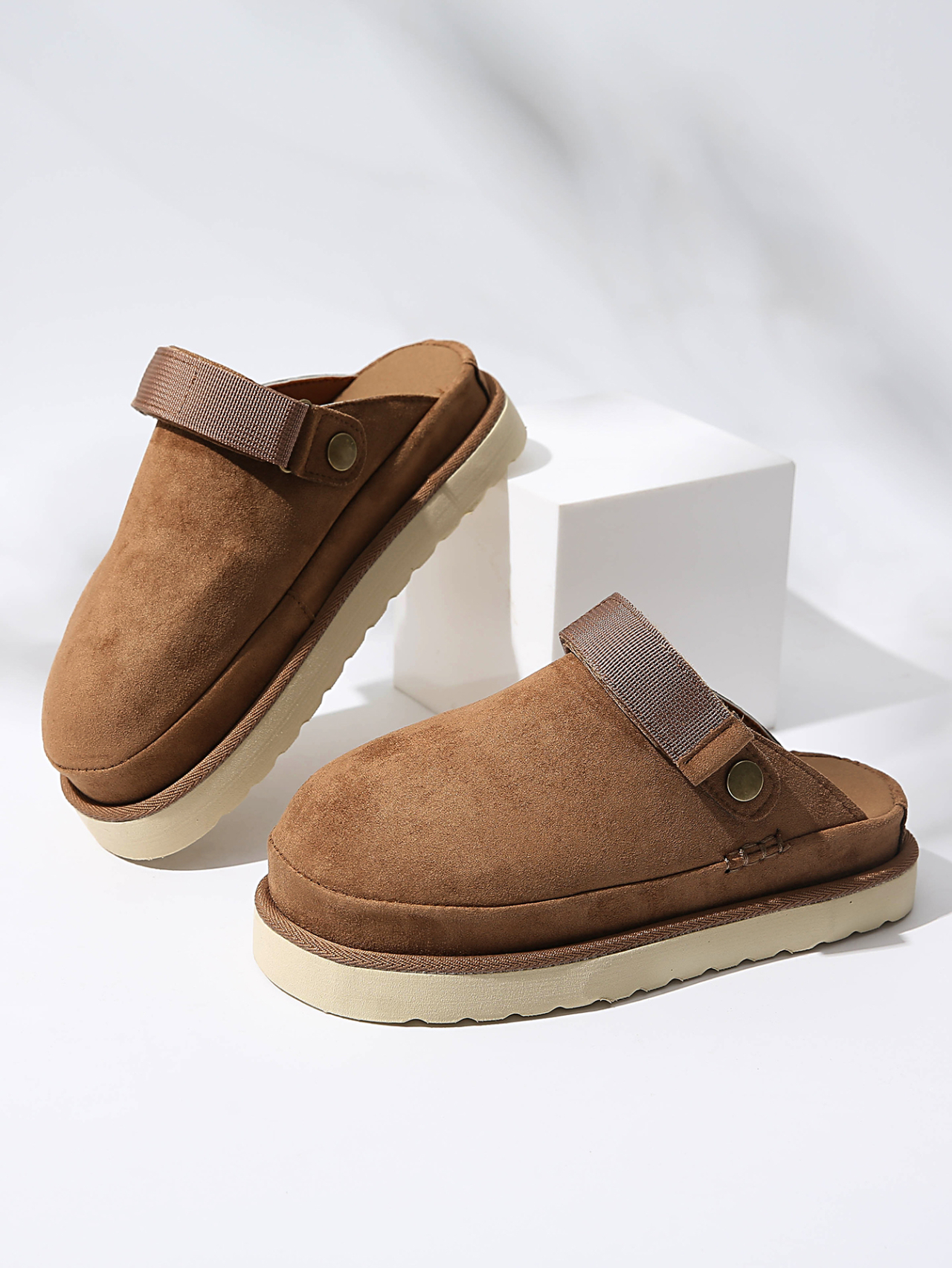 Birkenstock-Style Closed-Toe Mules | Faux Suede Platform Mules with Adjustable Heel Strap – Casual Indoor/Outdoor Slip-Ons