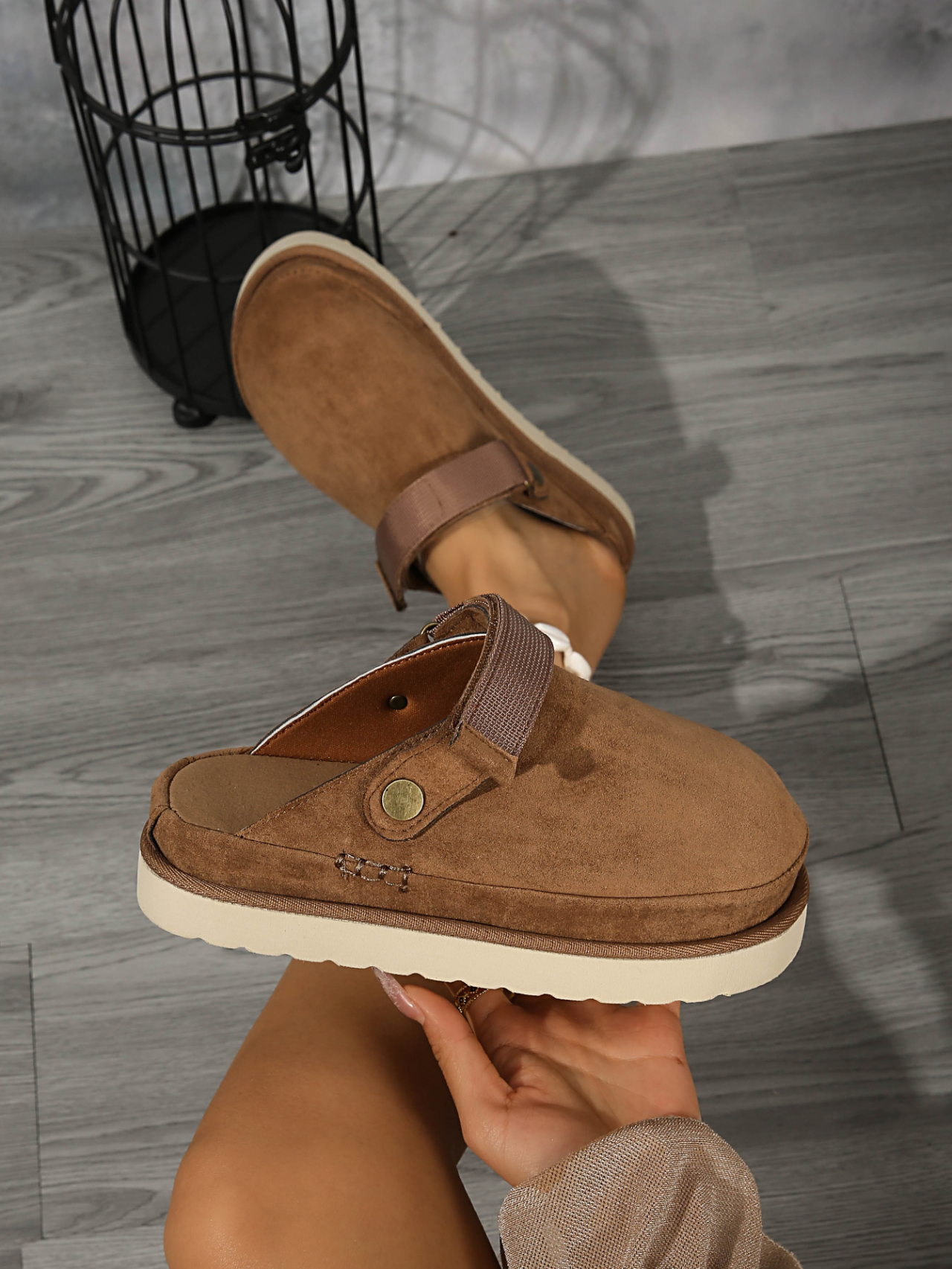 Birkenstock-Style Closed-Toe Mules | Faux Suede Platform Mules with Adjustable Heel Strap – Casual Indoor/Outdoor Slip-Ons