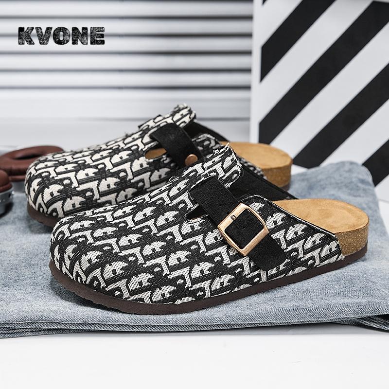 KVONE-Unisex High-Qualit Comfortable Net fabric Clogs with Adjustable Strap,arch support flat buckle Mules,resistant work Clogs,House toe shoes,square toe flat Slippers,footbed home clog slipper.