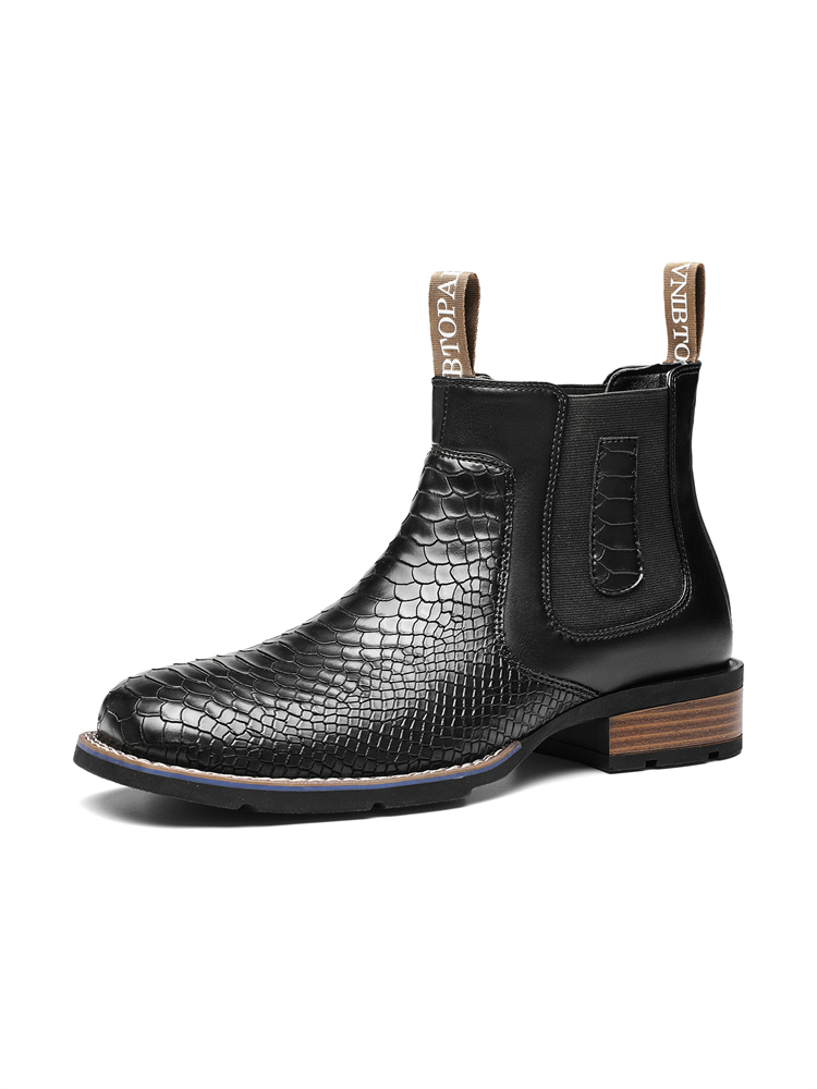 KVONE Chelsea Boots for Men – Hand-Finished Vintage Patina Sole; square-toe denim Chelsea boots, ankle-high casual Western-style fashion black classic comfortable walking mens shoes,fashionable retro classic walking shoe,menseveryday boots