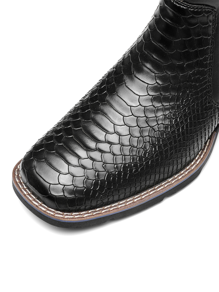 KVONE Chelsea Boots for Men – Hand-Finished Vintage Patina Sole; square-toe denim Chelsea boots, ankle-high casual Western-style fashion black classic comfortable walking mens shoes,fashionable retro classic walking shoe,menseveryday boots