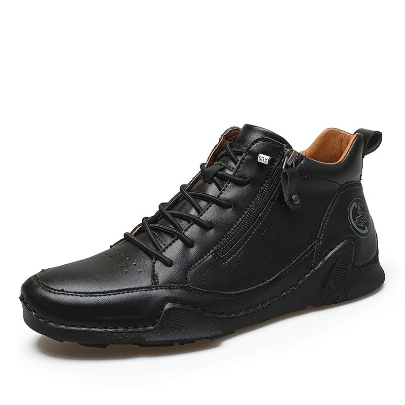 Handcrafted premium leather slip-ons for men – wide toe box, arch support, waterproof, non-slip, and pressure-relieving comfort.