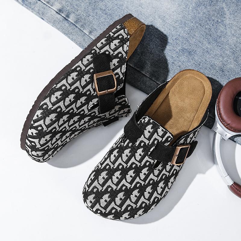 KVONE-Unisex High-Qualit Comfortable Net fabric Clogs with Adjustable Strap,arch support flat buckle Mules,resistant work Clogs,House toe shoes,square toe flat Slippers,footbed home clog slipper.