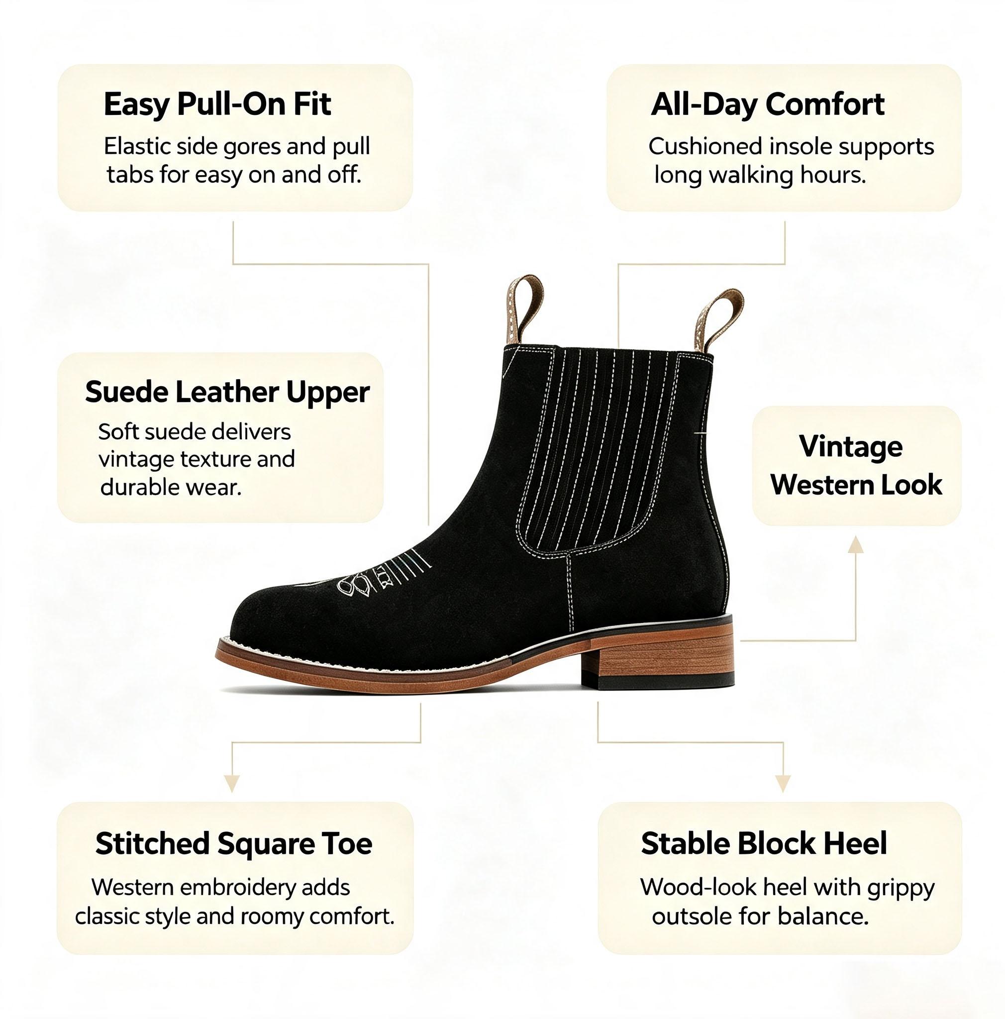 Men’s ankle boots – fashionable Chelsea style, square toe, embroidered, street style, black, short boots, British Retro Leather Boots, Versatile for Various Occasions,comfortable security footwear, outdoor casual closed-toe style Walking Shoes