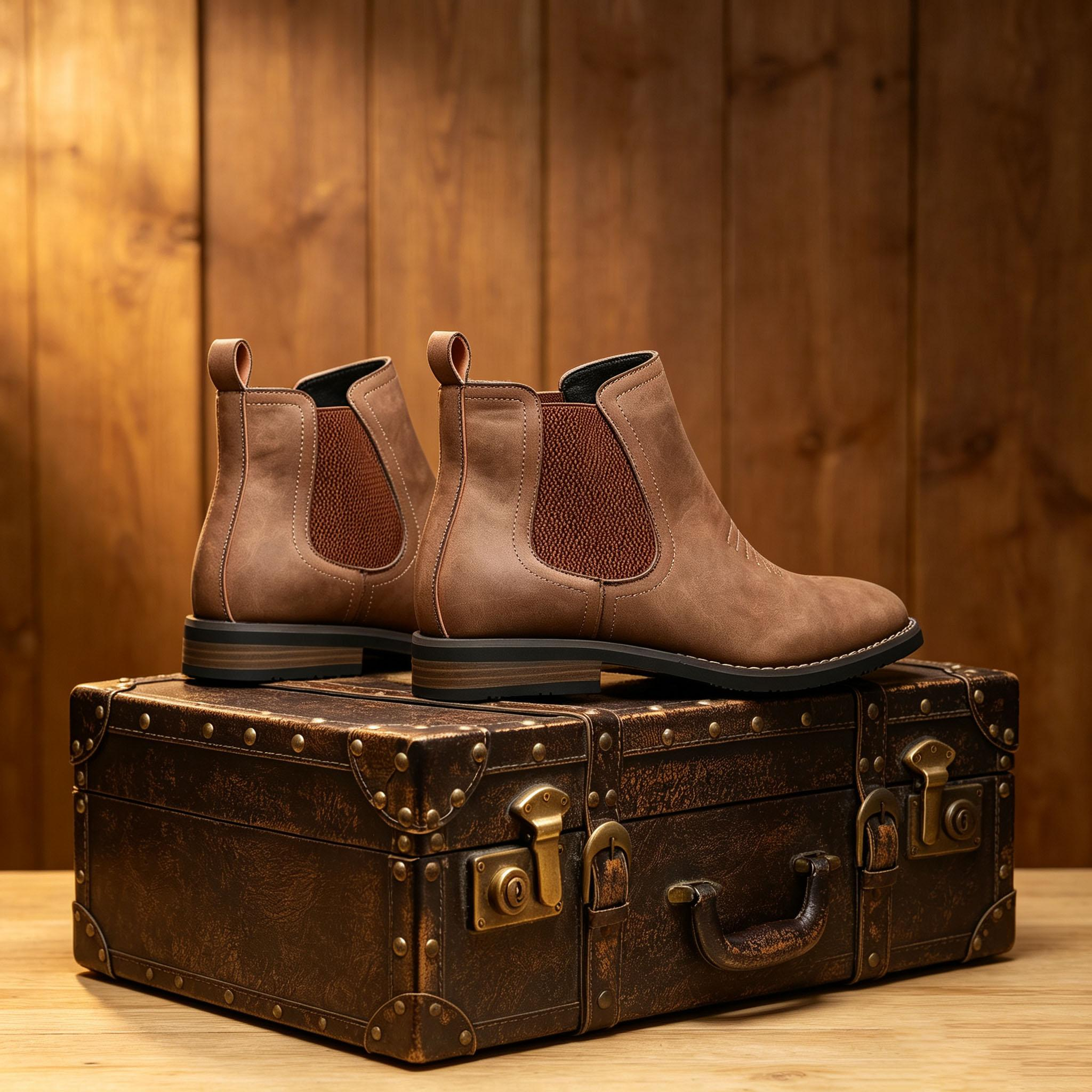Men’s leather boots; comfortable, safe footwear; square-toe Chelsea ankle boots; Western-style boots; multifunctional men’s Chelsea casual boots; business style; fashion style; versatile style; embroidered men’s Chelsea chukka boots suitable for country w