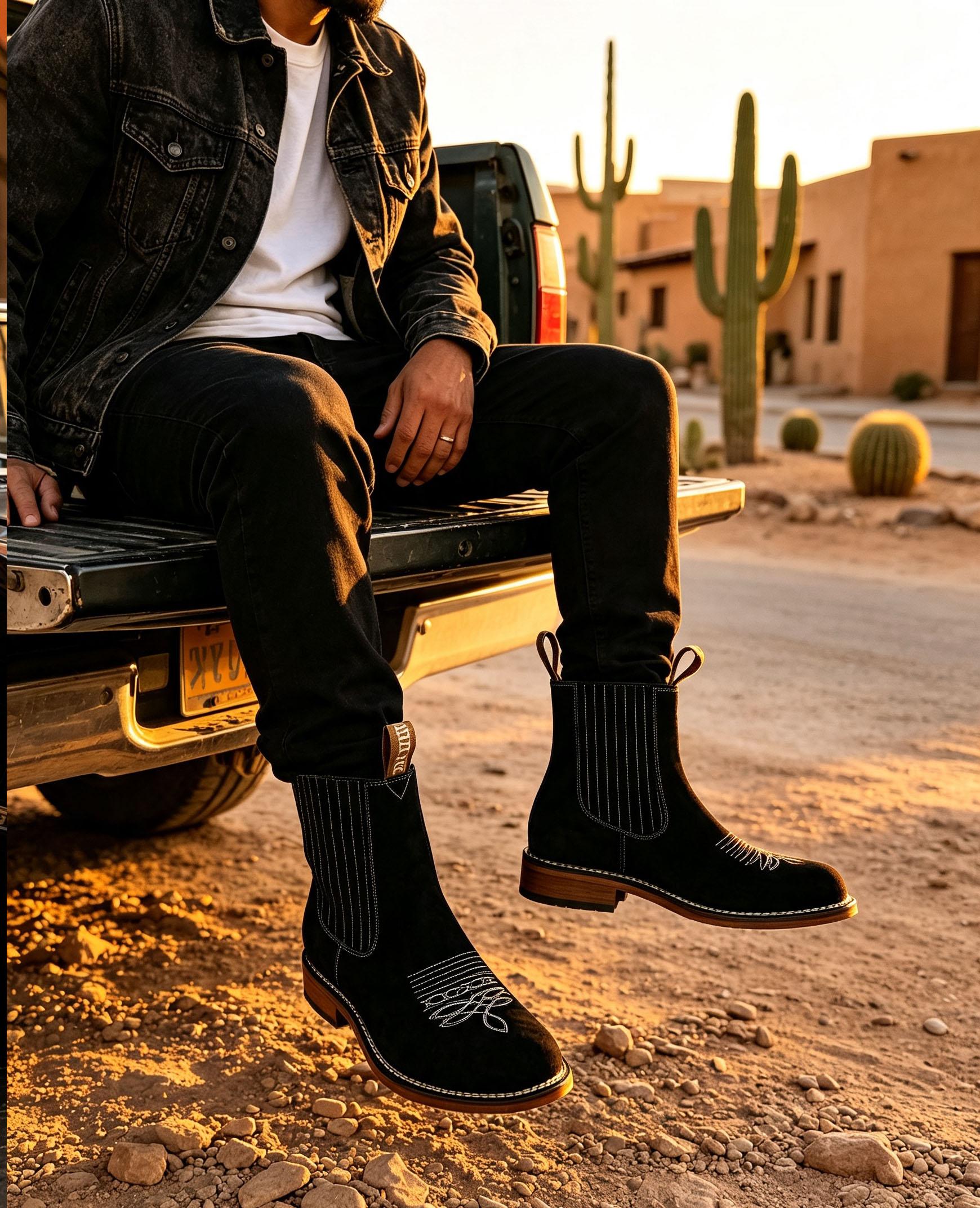 Men’s ankle boots – fashionable Chelsea style, square toe, embroidered, street style, black, short boots, British Retro Leather Boots, Versatile for Various Occasions,comfortable security footwear, outdoor casual closed-toe style Walking Shoes