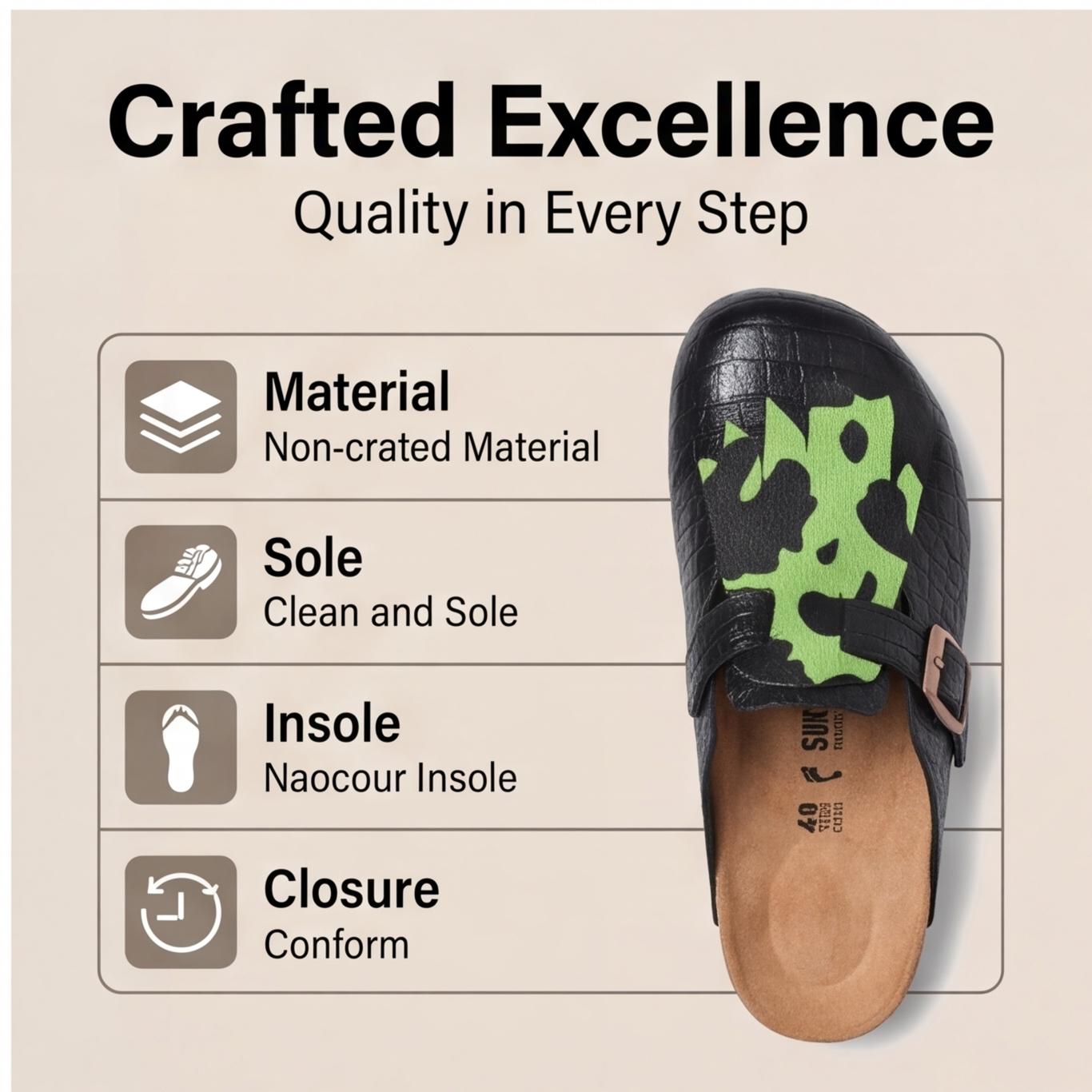 KVONE Clogs for Men, Elegant Crocodile Pattern Slip On Mules with Arch Support, Casual Summer Walking Shoes with Adjustable Strap, Footwear, Design, Buckle, Wooden, Round Toe, Pu Leather, Flat Heel