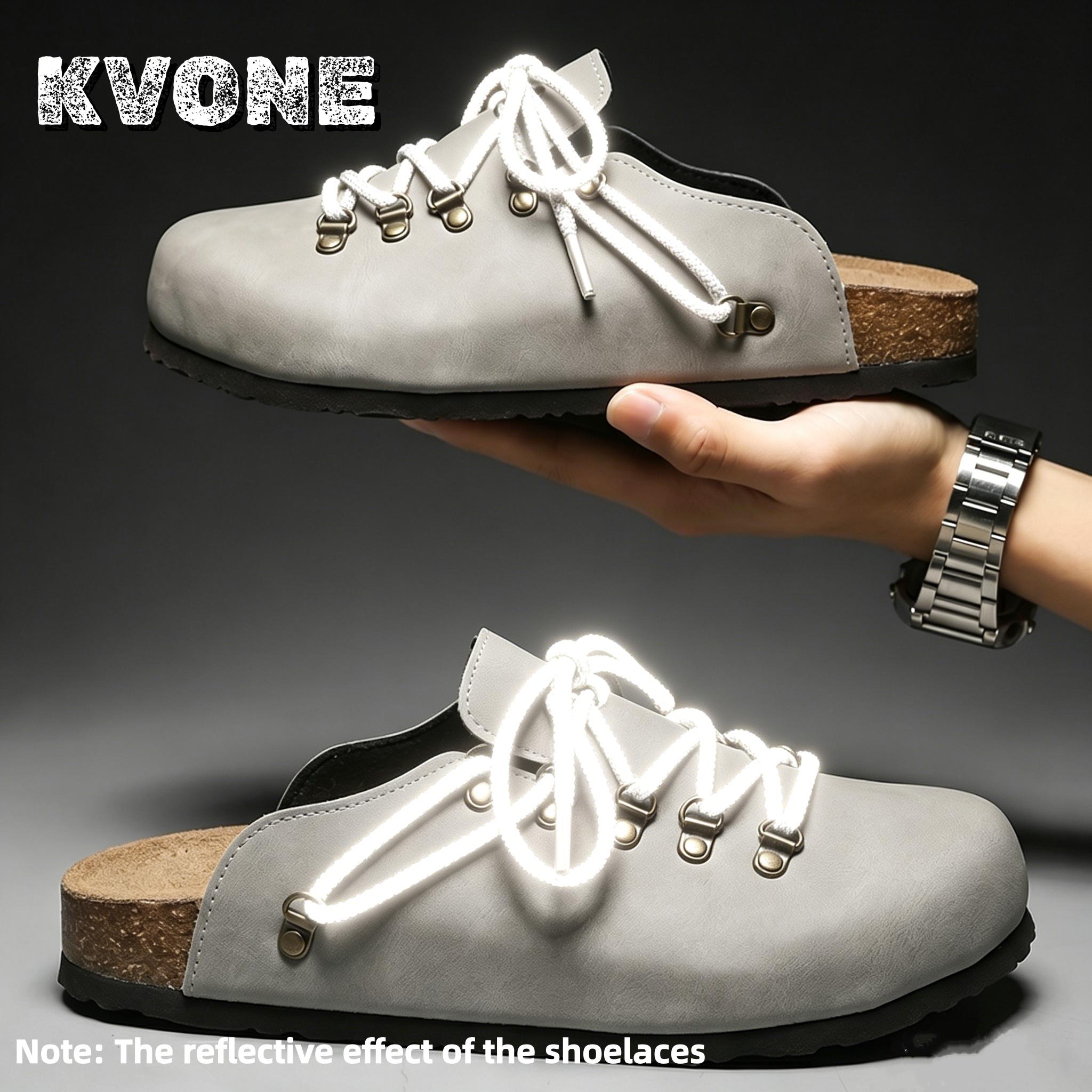 KVONE Unisex PVC Mules-Clogs - Casual, Minimalist Round Toe Footwear with Starry Reflective Shoelaces, Arch Support Insoles, Wide Fit, Cuban Heel, All-Season Comfort for Parties, Slip On, Ankle, Street, Plain, Reflective Laces, Walking Wear, Pu Upper, Cas