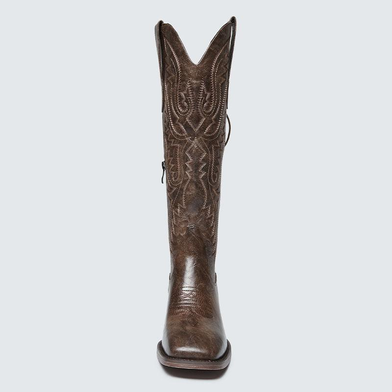 KVONE-Cowboy Boots For Women Knee High Cowgirl Boots,comfortable security footwear,Stylish Western Boots.Side zipper, heel lacing design, convenient for putting on and taking off