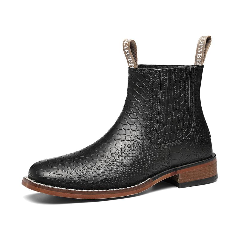 KVONE Chelsea Boots for Men –  Hand-Finished Vintage Patina Sole; square-toe denim Chelsea boots, ankle-high casual Western-style fashion black classic comfortable walking mens shoes,fashionable retro classic walking shoe,menseveryday boots
