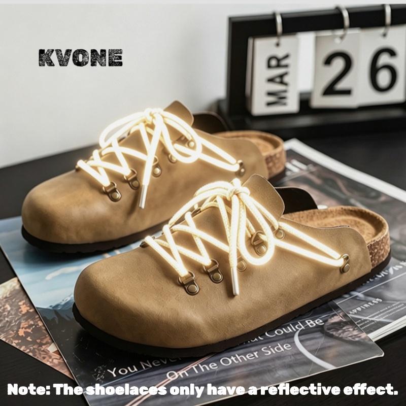 KVONE Unisex PVC Mules-Clogs - Casual, Minimalist Round Toe Footwear with Starry Reflective Shoelaces, Arch Support Insoles, Wide Fit, Cuban Heel, All-Season Comfort for Parties, Slip On, Ankle, Street, Plain, Reflective Laces, Walking Wear, Pu Upper, Cas