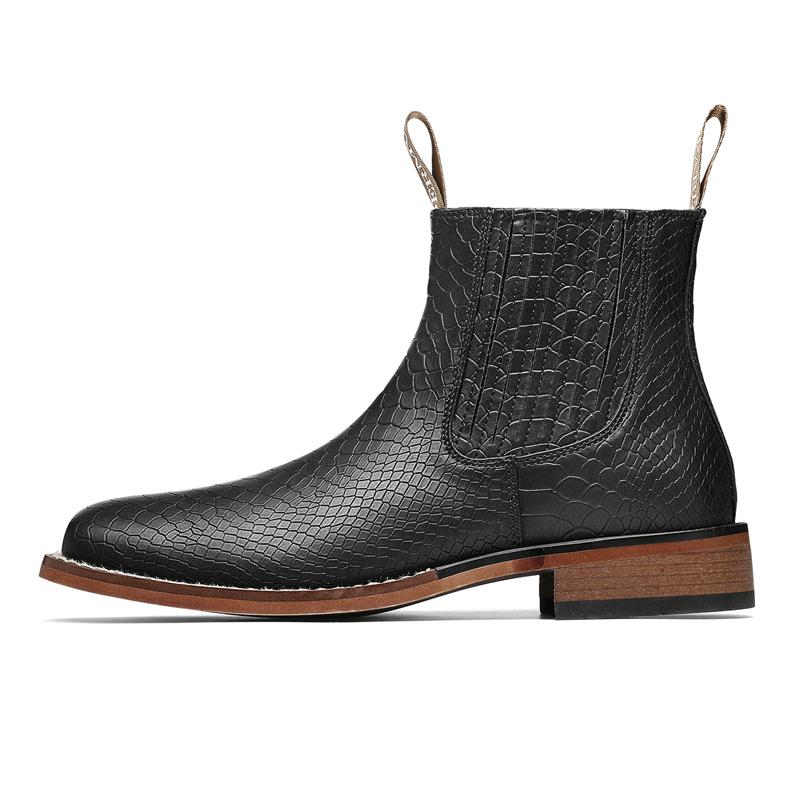 KVONE Chelsea Boots for Men –  Hand-Finished Vintage Patina Sole; square-toe denim Chelsea boots, ankle-high casual Western-style fashion black classic comfortable walking mens shoes,fashionable retro classic walking shoe,menseveryday boots