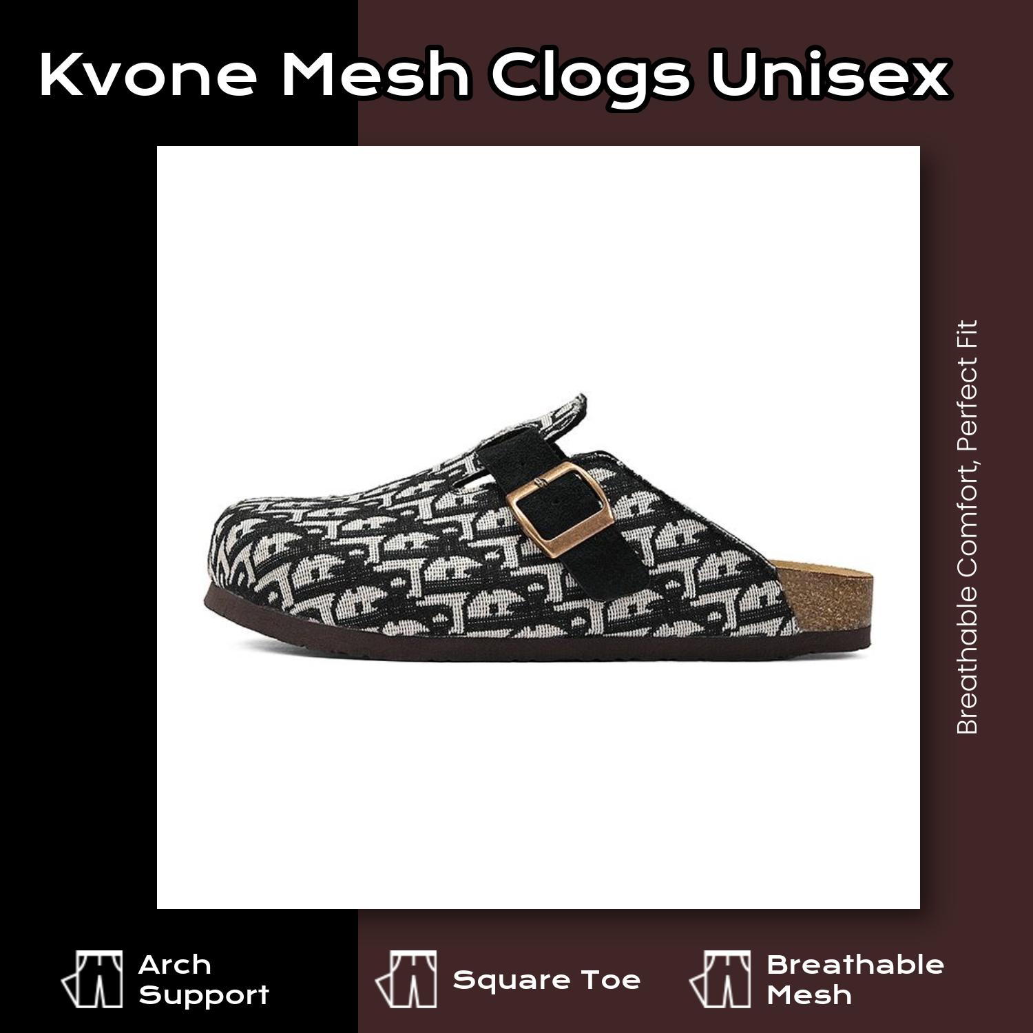 KVONE-Unisex High-Qualit Comfortable Net fabric Clogs with Adjustable Strap,arch support flat buckle Mules,resistant work Clogs,House toe shoes,square toe flat Slippers,footbed home clog slipper.