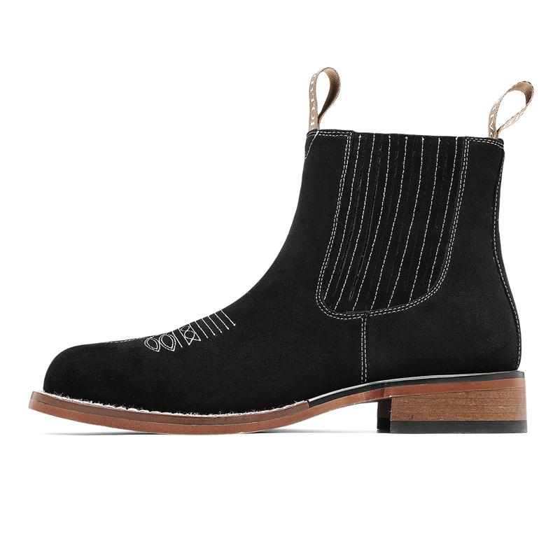Men’s ankle boots – fashionable Chelsea style, square toe, embroidered, street style, black, short boots, British Retro Leather Boots, Versatile for Various Occasions,comfortable security footwear, outdoor casual closed-toe style Walking Shoes