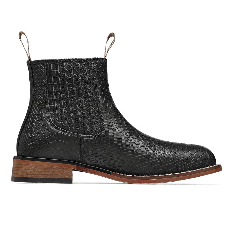 KVONE Chelsea Boots for Men –  Hand-Finished Vintage Patina Sole; square-toe denim Chelsea boots, ankle-high casual Western-style fashion black classic comfortable walking mens shoes,fashionable retro classic walking shoe,menseveryday boots
