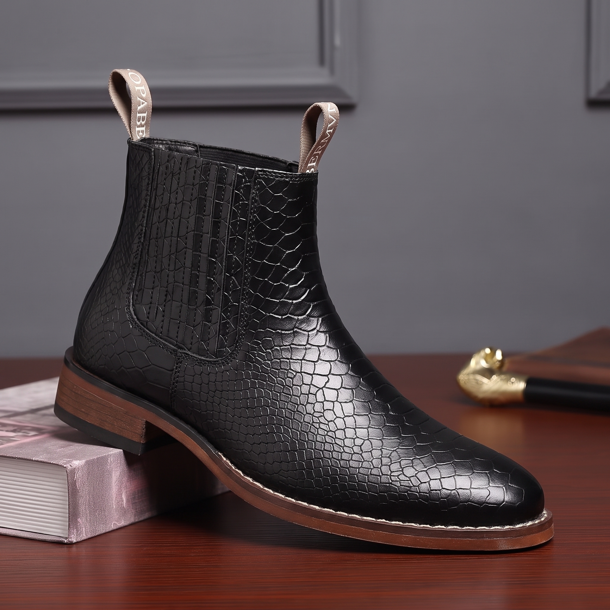 KVONE Men's Vintage Square-Toe Chelsea Boots