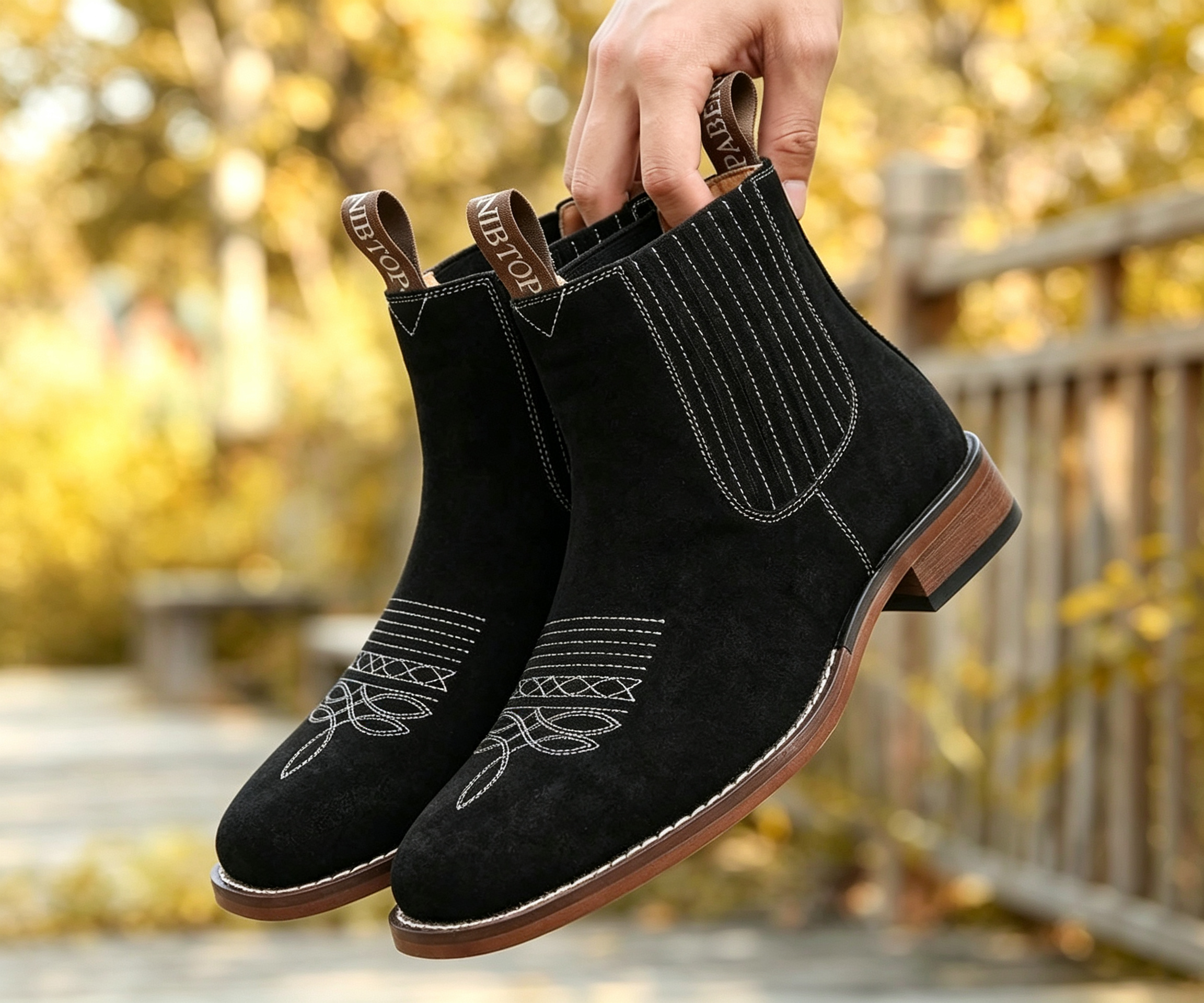KVONE Men's Embroidered Square-Toe Chelsea Boots