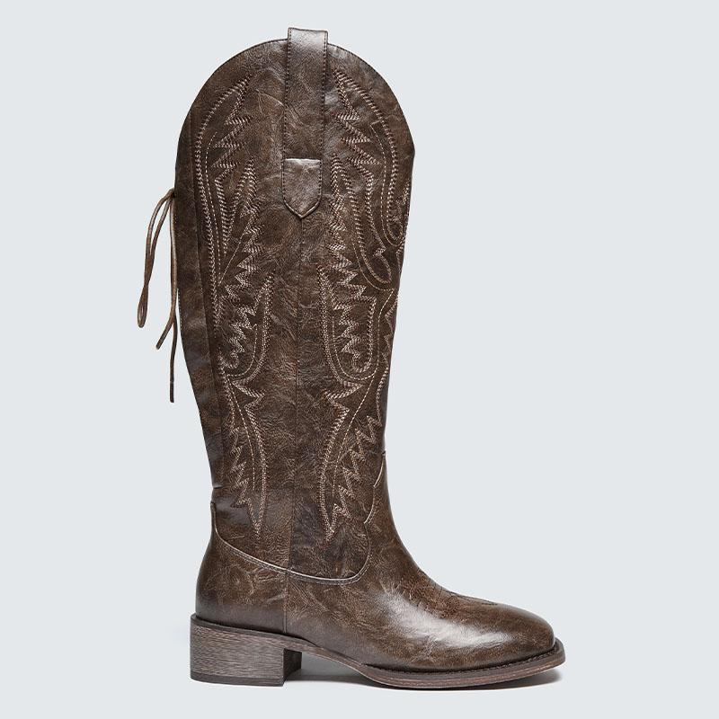 KVONE-Cowboy Boots For Women Knee High Cowgirl Boots,comfortable security footwear,Stylish Western Boots.Side zipper, heel lacing design, convenient for putting on and taking off