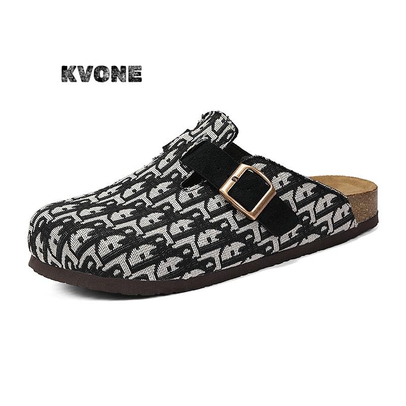 KVONE-Unisex High-Qualit Comfortable Net fabric Clogs with Adjustable Strap,arch support flat buckle Mules,resistant work Clogs,House toe shoes,square toe flat Slippers,footbed home clog slipper.
