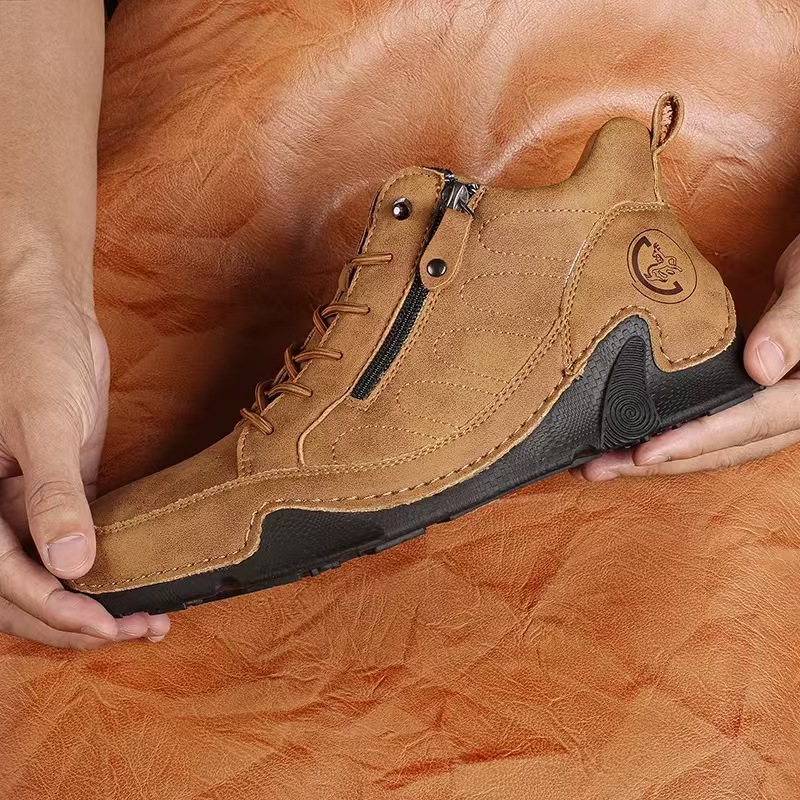 Handcrafted premium leather slip-ons for men – wide toe box, arch support, waterproof, non-slip, and pressure-relieving comfort.