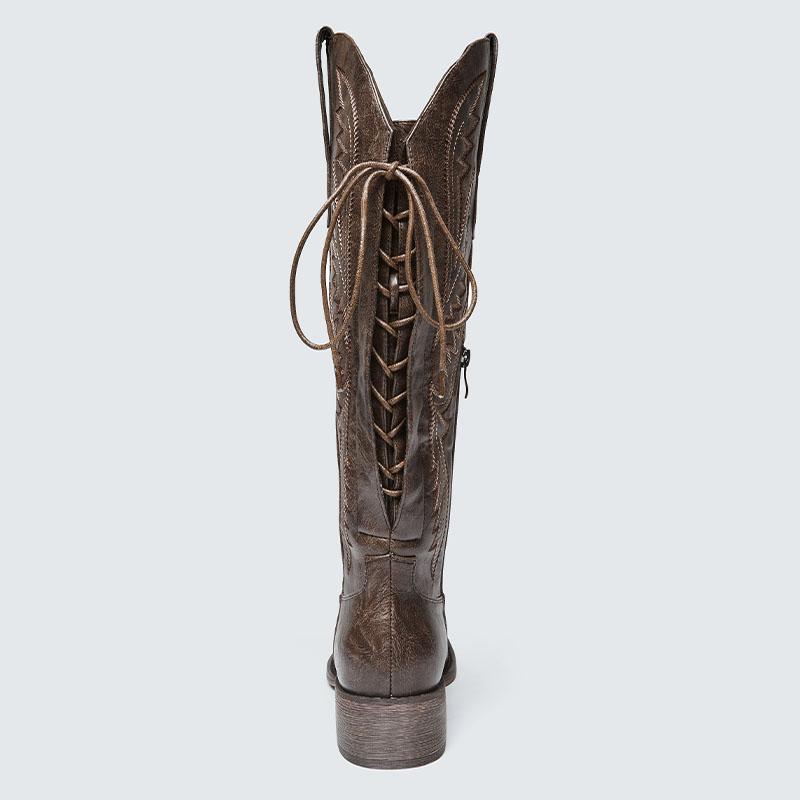 KVONE-Cowboy Boots For Women Knee High Cowgirl Boots,comfortable security footwear,Stylish Western Boots.Side zipper, heel lacing design, convenient for putting on and taking off