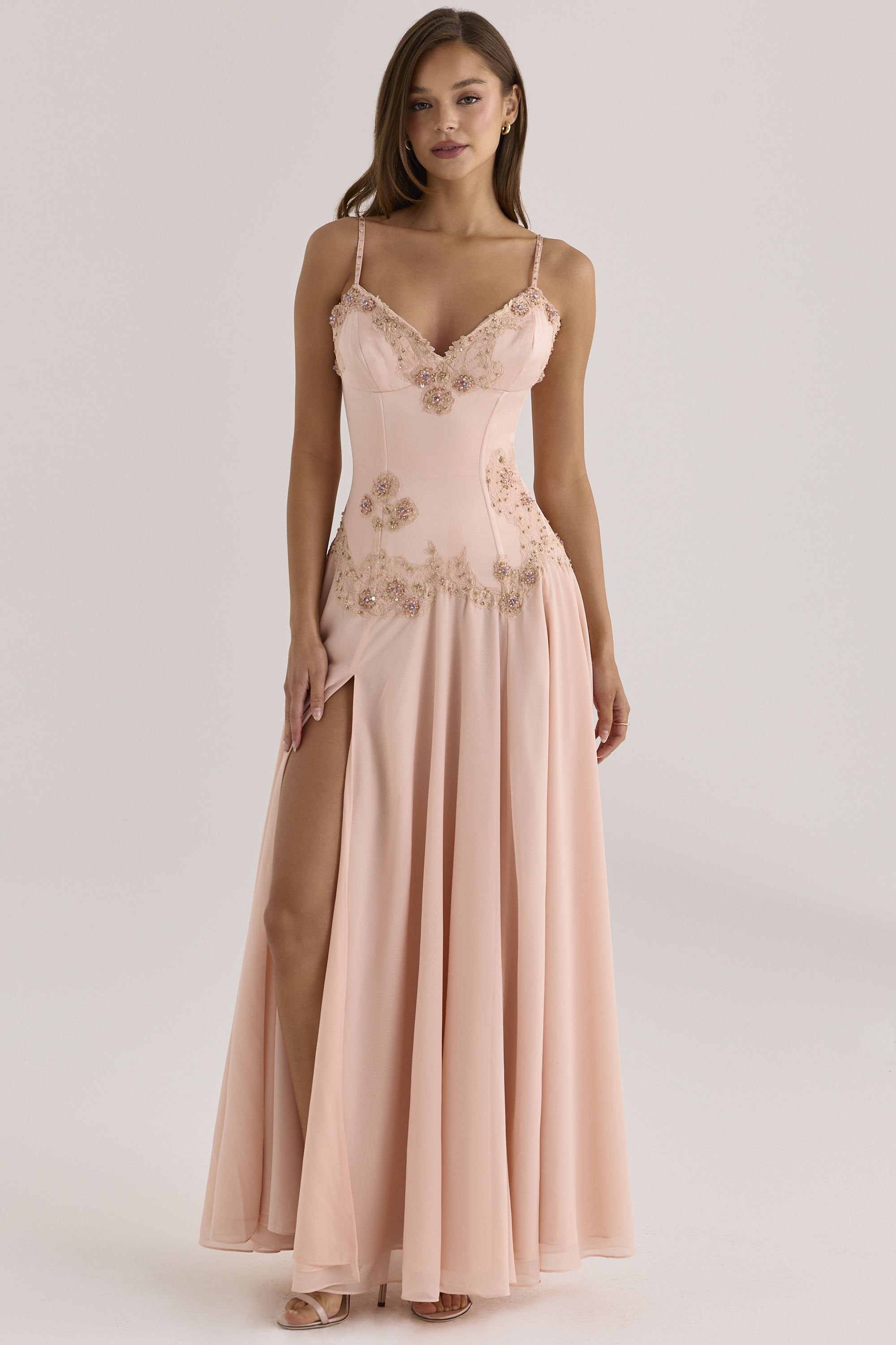 Blush Hand-Beaded Maxi Dress
