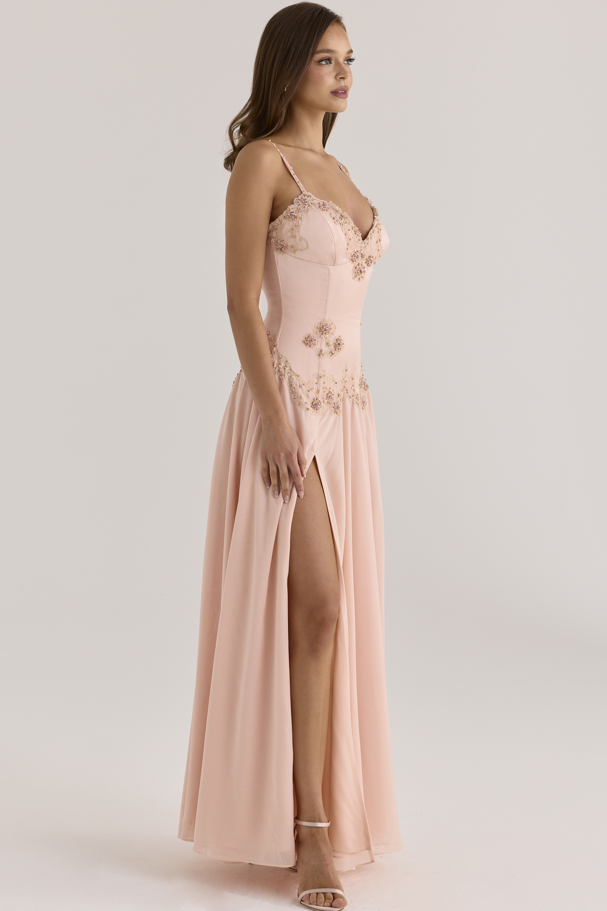 Blush Hand-Beaded Maxi Dress